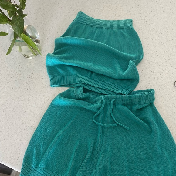 2 piece knit romper set in lake blue turquoise teal green tube top short lounge - Picture 2 of 3